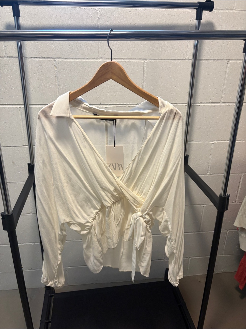 ZARA Cream Wrap Tie-Front Blouse